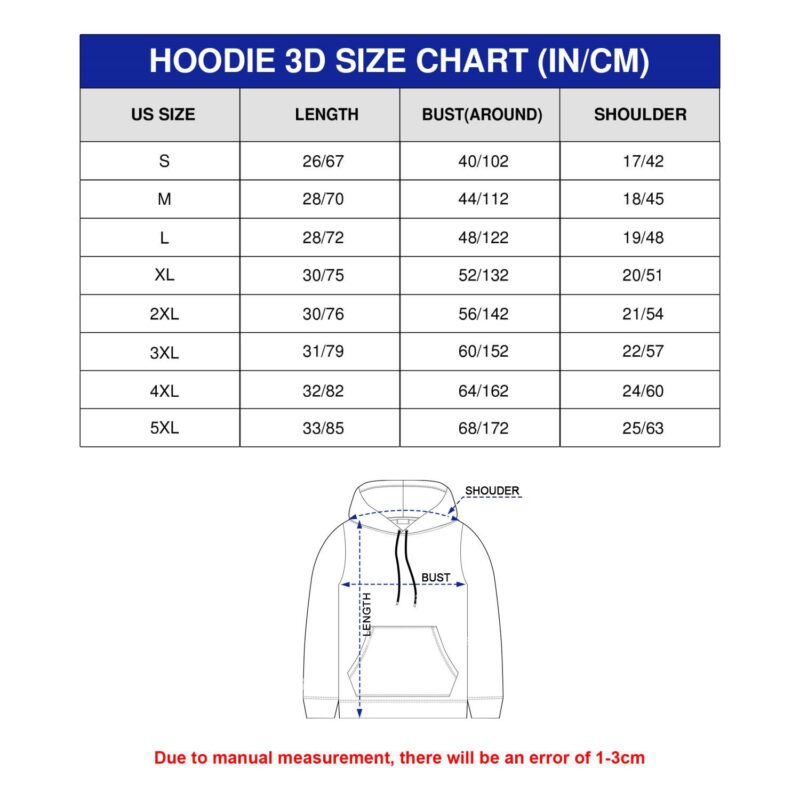 3d hoodie size