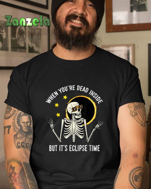 Dead Inside But Solar Eclipse Time Skeleton Men Women Kids T-Shirt