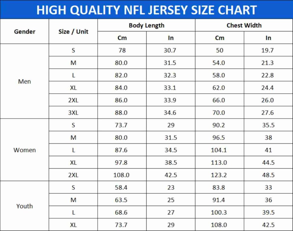 nfl jersey size