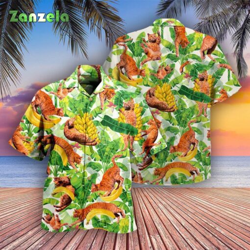 Cat Funny And Jumping Bananas Hawaiian Shirt