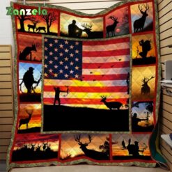 Deer Hunter American Flag Printing 3D Customized Quilt Blanket