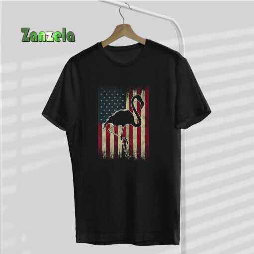 Flamingo 4th of July Vintage American Flag Flamingo T-Shirt