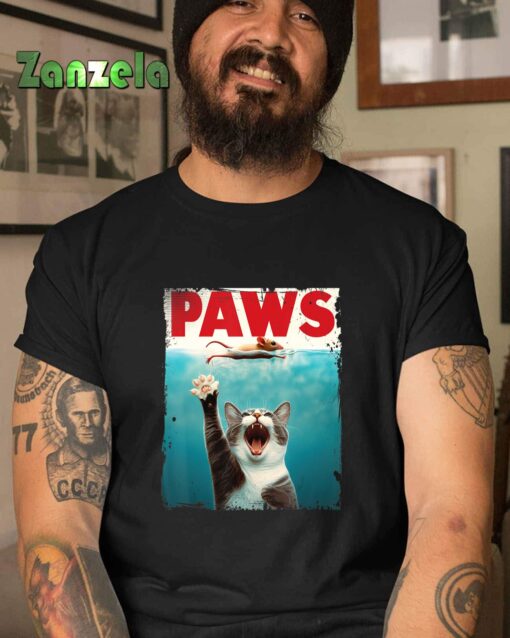 PAWS Parody Cat Mouse Humorous Cat Chasing Mouse Kitten T-Shirt