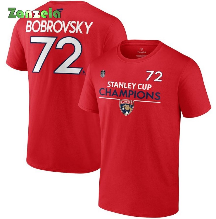 Sergei Bobrovsky Florida Panthers 2024 Stanley Cup Champions Name & Number T-Shirt