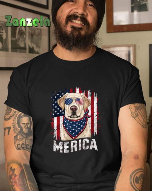 Yellow Labrador Retriever 4th of July Merica USA Flag Lab T-Shirt