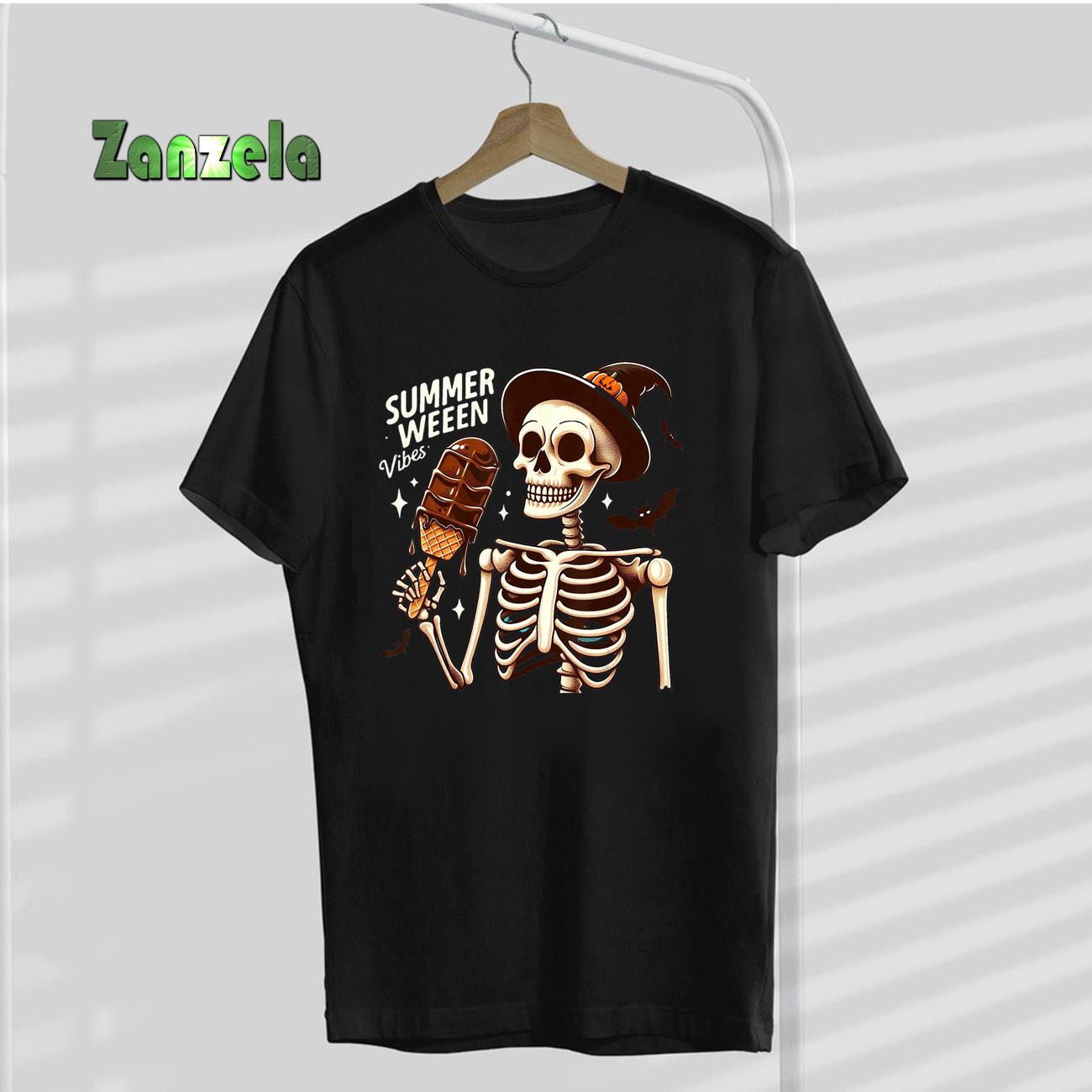 Happy Summerween Vibes Skeleton Ice Cream Summer Halloween T-Shirt