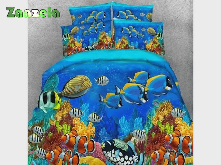 3D Ocean Life Colorful Sea Fish Bed Sheets Duvet Cover Bedding Sets