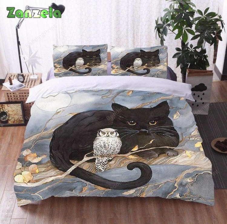 3D Owl And Black Cat Bed Sheets Duvet Cover Bedding Sets