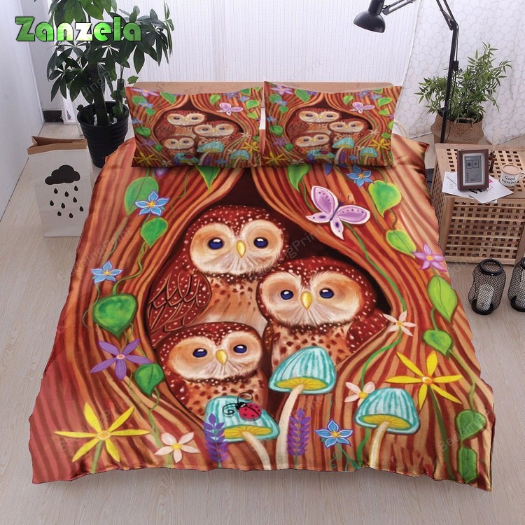 3D Owl And Black Cat Bed Sheets Duvet Cover Bedding Sets