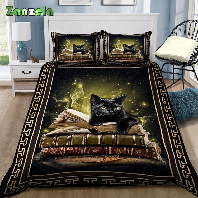 Black Cat On The Book Duvet Cover Bedding Sets