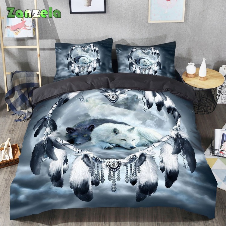 Native Black And White Wolf Bed Sheets Duvet Cover Bedding Sets