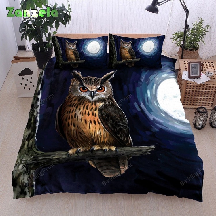 Owl On The Tree Branch At Night Bed Sheets Duvet Cover Bedding Sets