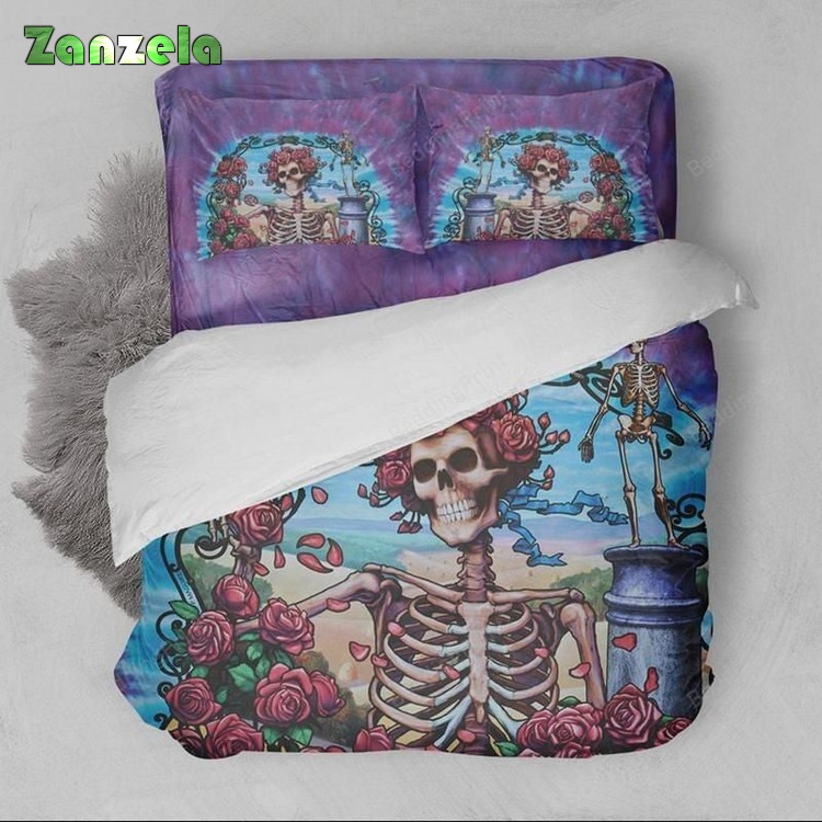 The Grateful Dead Flower Skeleton Skull Duvet Cover Bedding Sets